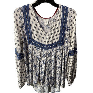 Boho Clover + Scout Womens M Periwinkle Cottage Floral Balloon Sleeve Blouse